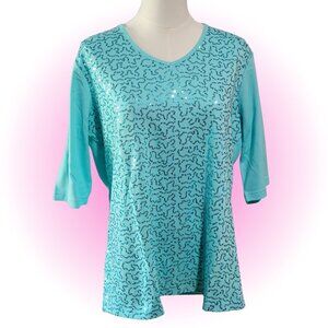NWT AQUA SPARKLE MCBLING SEQUINS WOMEN'S BLOUSE TOP L